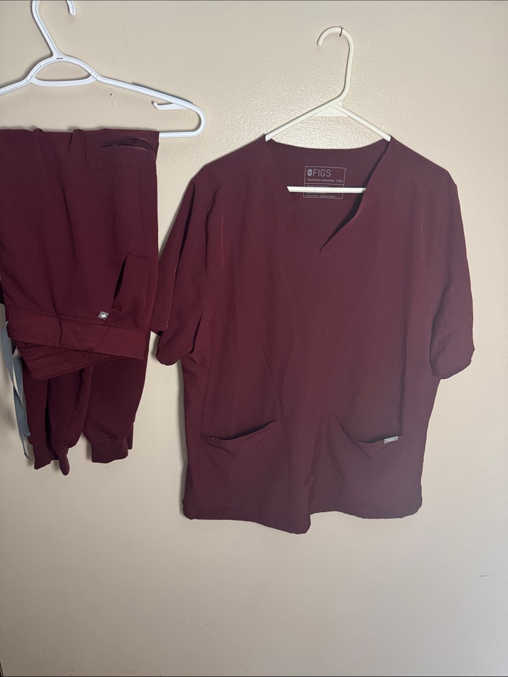 Figs Maroon V-Neck Scrub Top and Pants Set